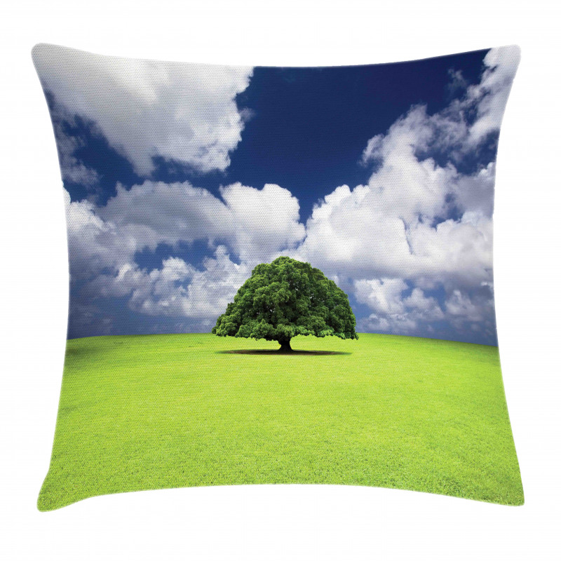 Old Tree in Grass Field Pillow Cover