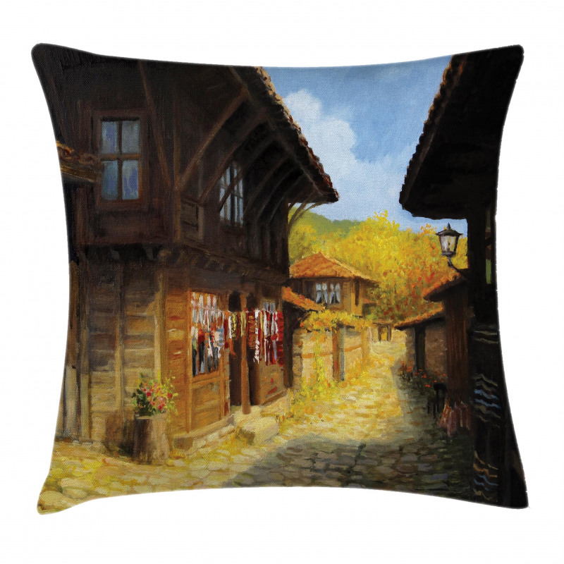 Wooden Houses in Fall Pillow Cover