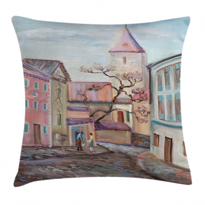 Watercolor Effect Town Pillow Cover