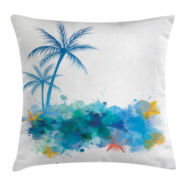 Seashells Blue Palm Art Pillow Cover