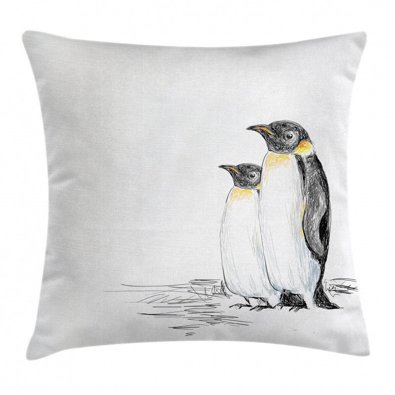 Hand Drawn Penguins Art Pillow Cover