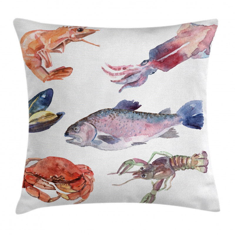 Sea Animals Watercolor Pillow Cover
