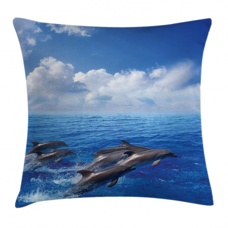 Jumping Dolphins in Sky Pillow Cover