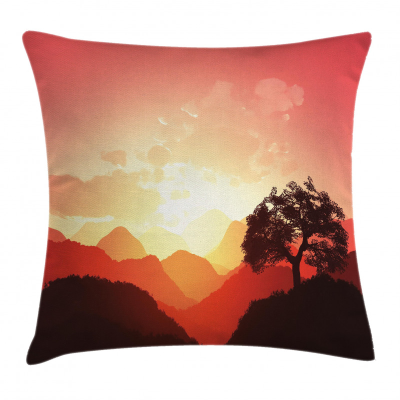 Sunset Tree Mountains Pillow Cover