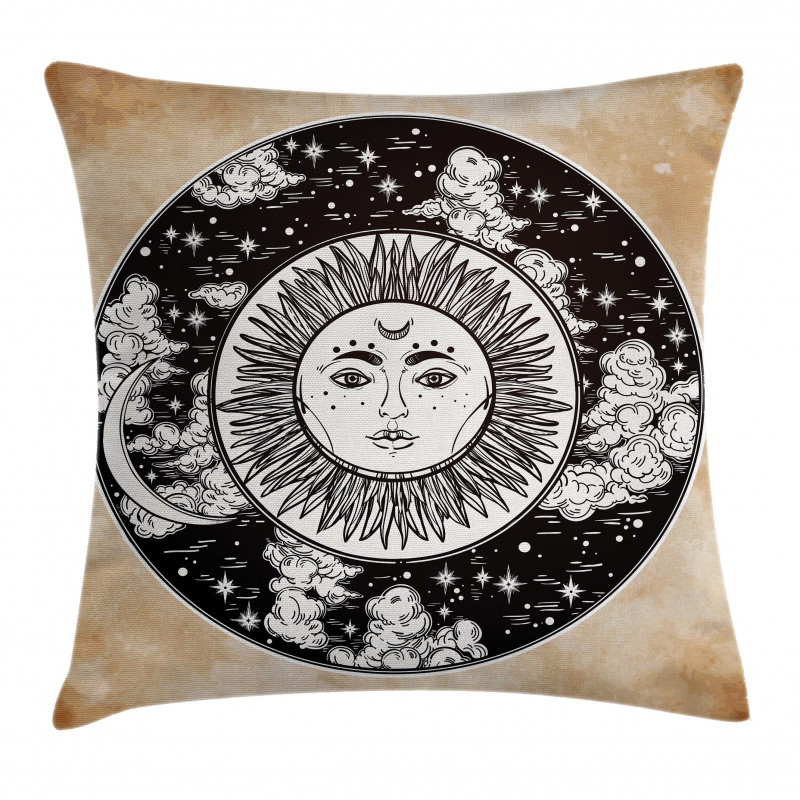 Sun Face Moon Pillow Cover