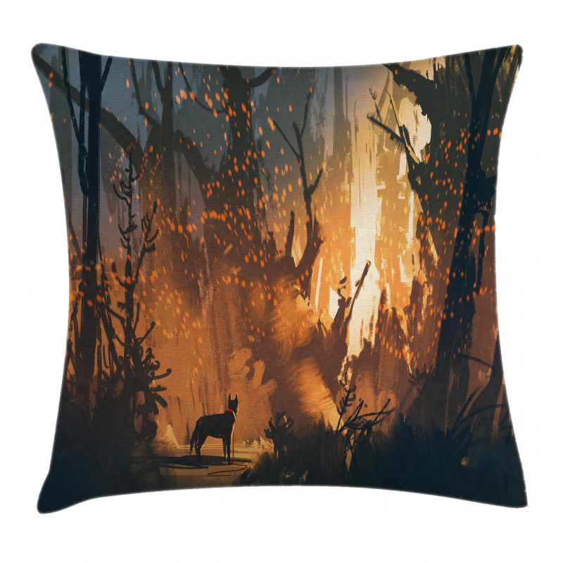 Lost Dog in Forest Art Pillow Cover