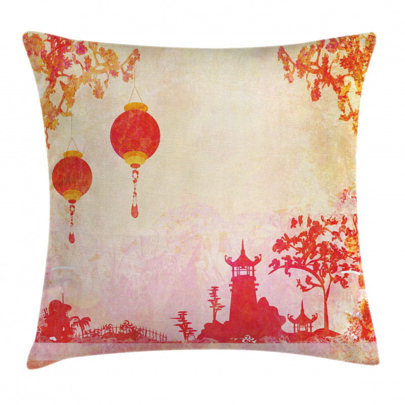 Chinese Lanterns Building Pillow Cover