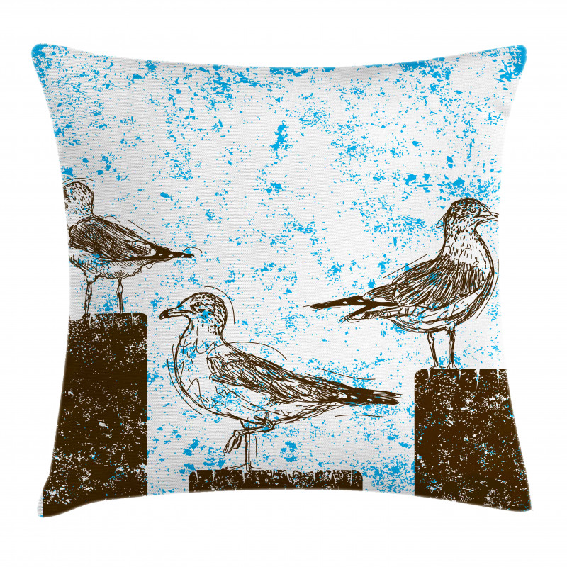 Grungy Sketch Seagulls Pillow Cover