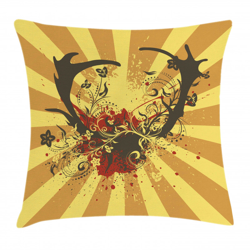 Grunge Style Antlers Art Pillow Cover