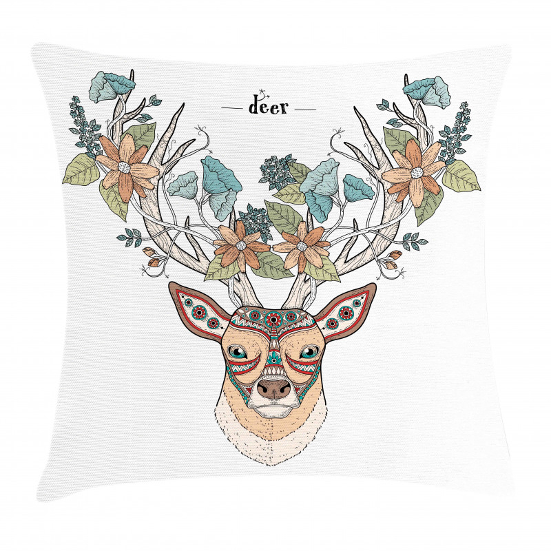 Deer Head Floral Ethnic Pillow Cover