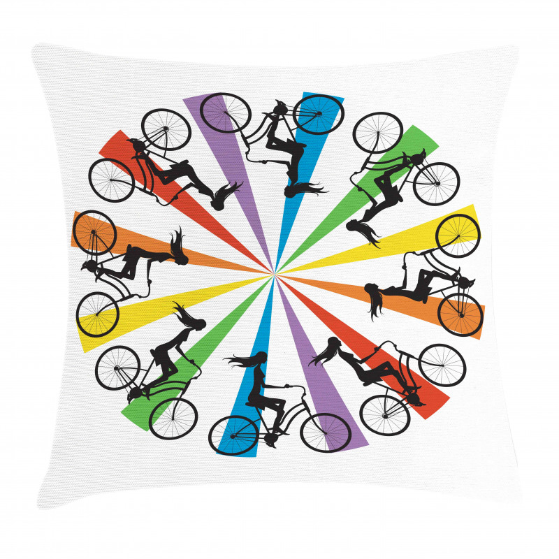Lady on Bike Rainbow Pillow Cover
