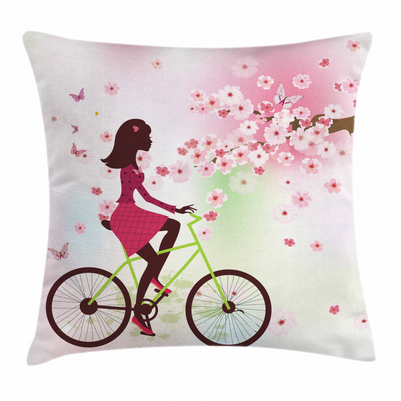 Cherry Bloom Lady Bike Pillow Cover
