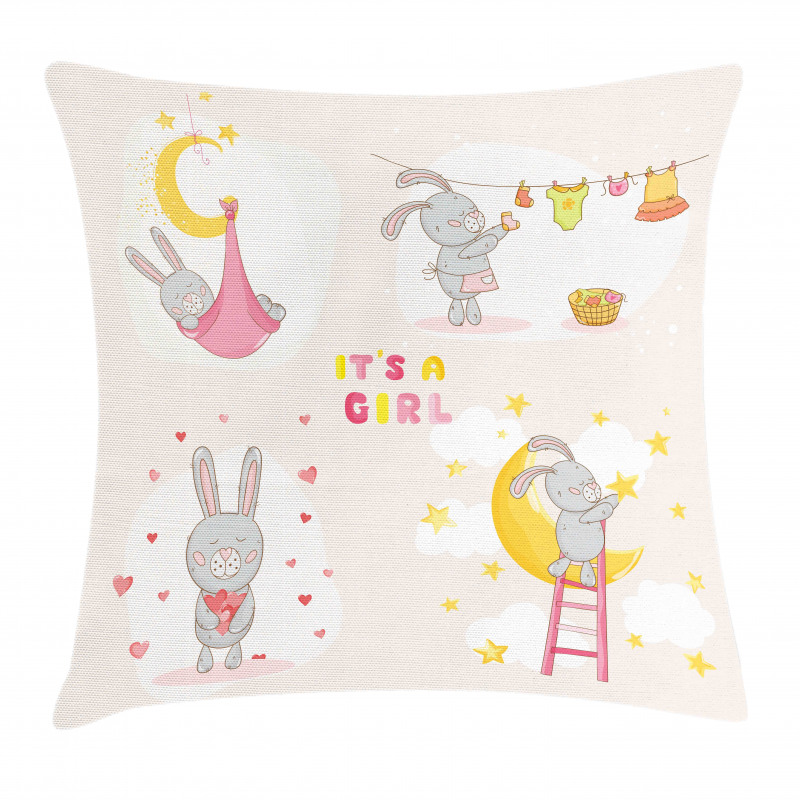 Bunny Baby Love Moon Pillow Cover
