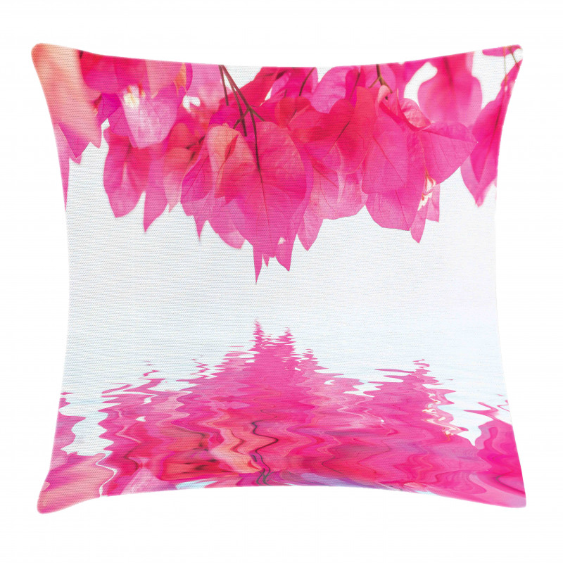 Pink Leaves on River Pillow Cover