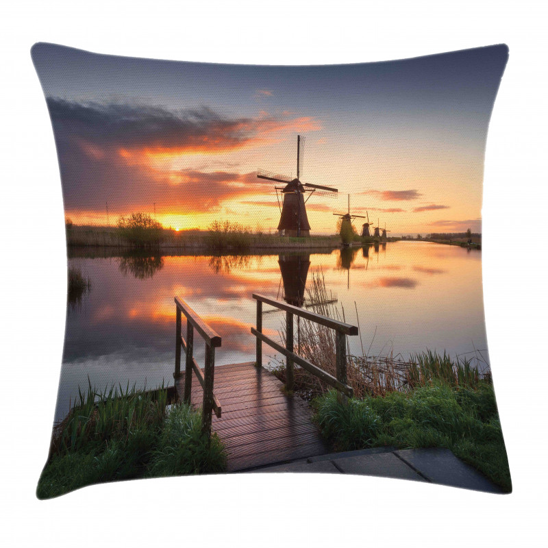 Dutch Windmill River Pillow Cover