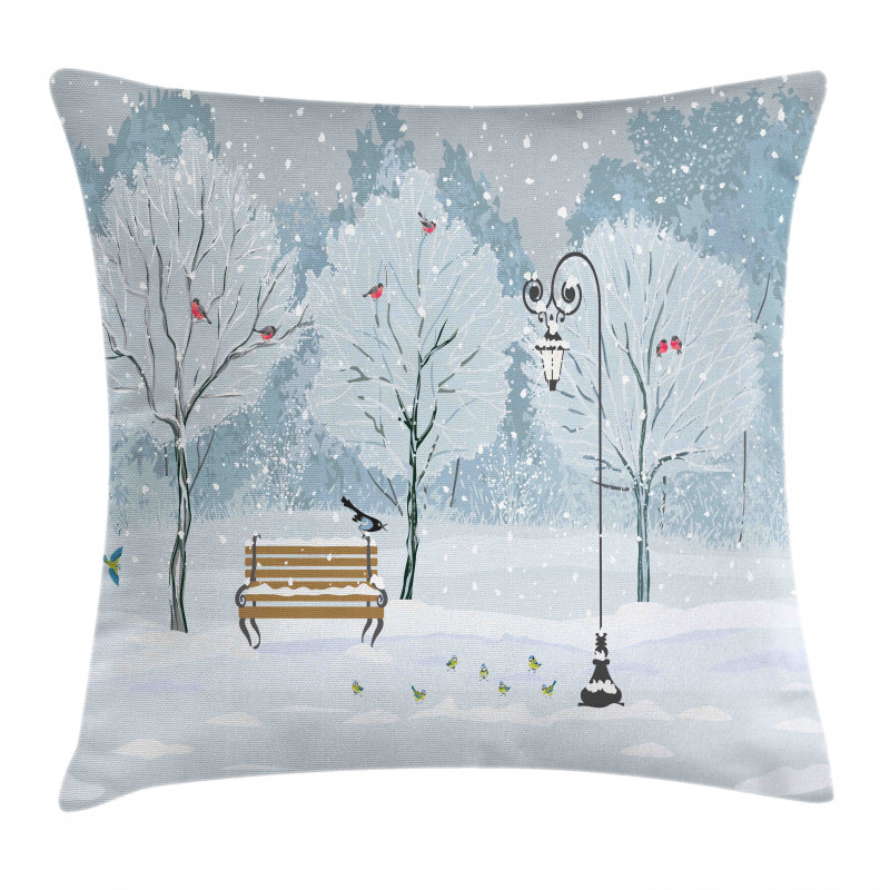 Snow in Park Xmas Trees Pillow Cover