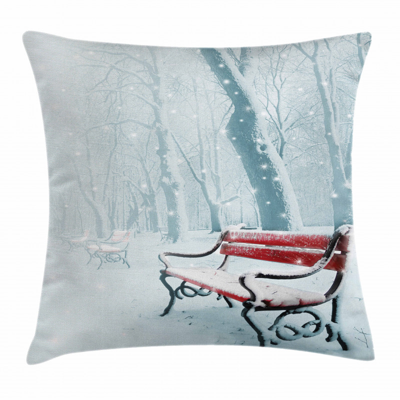 Snowy Bench Misty Path Pillow Cover