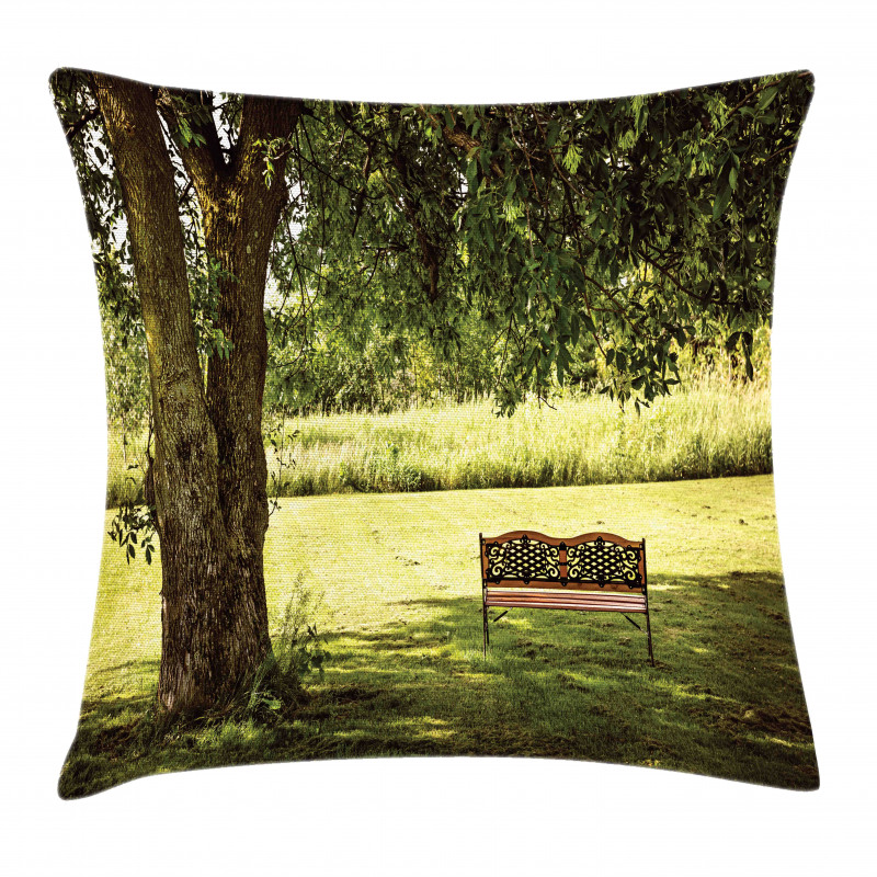 Wooden Bench at Park Pillow Cover
