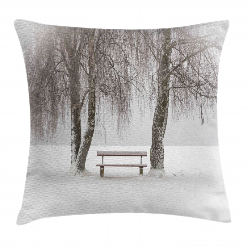 Bench Trees Snowflakes Pillow Cover
