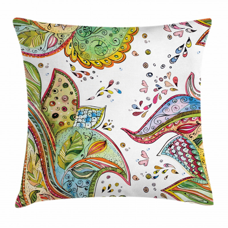 Leaves Flowers Hearts Pillow Cover