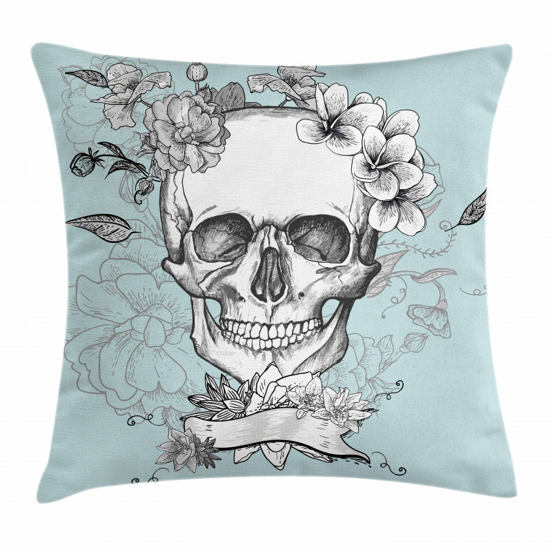 Skull and Flowers Pillow Cover