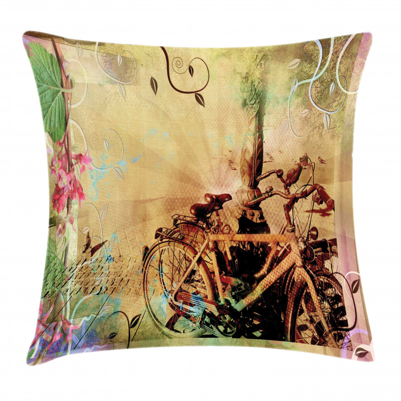 Bikes in Street Floral Pillow Cover