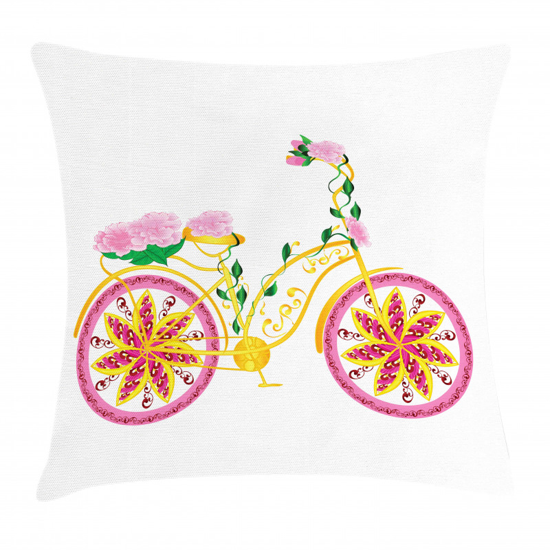 Pink Bike Floral Ornament Pillow Cover