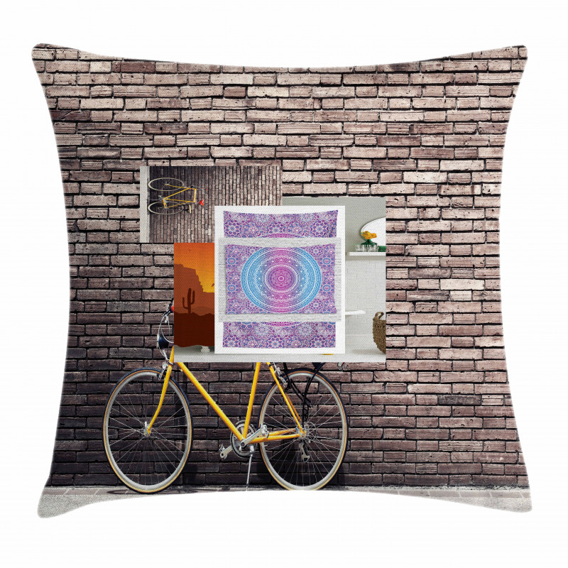 Retro Bicycle on Wall Pillow Cover