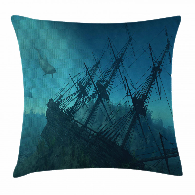 Dolphins Ship Sea Pillow Cover