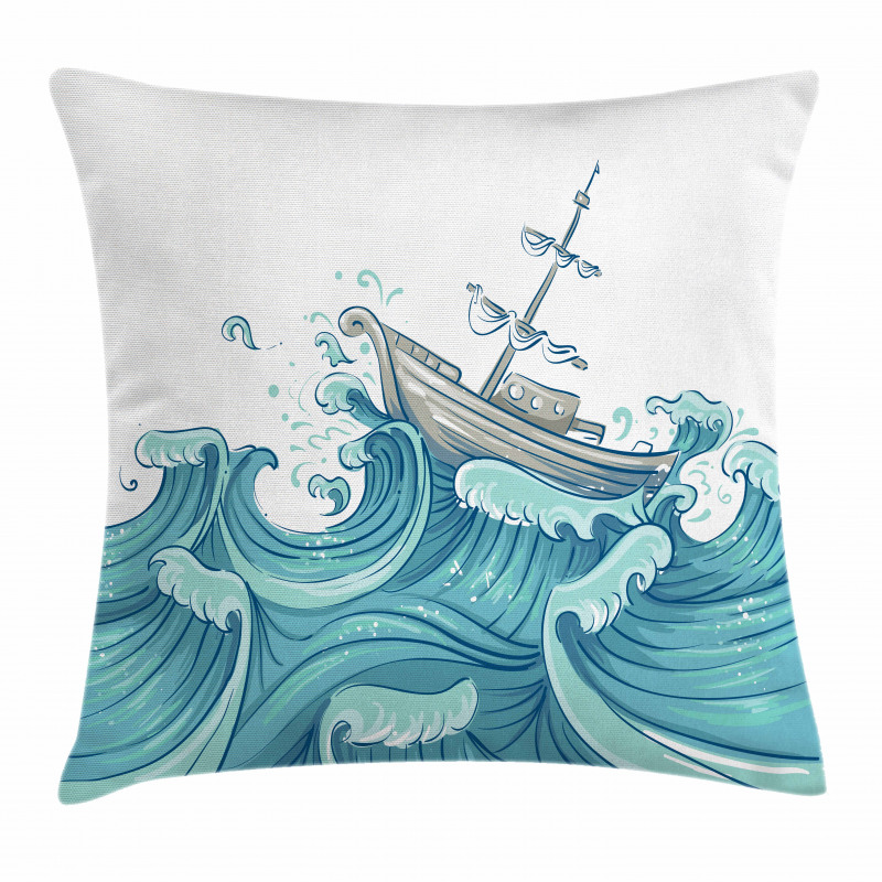 Ship and Ocean Waves Pillow Cover