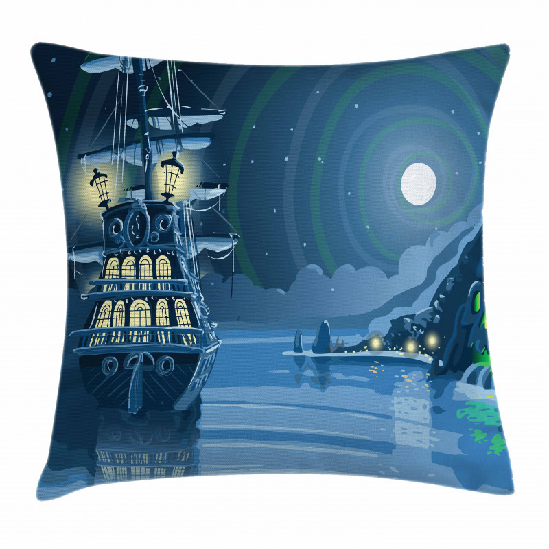 Cartoon Pirate Ship Moon Pillow Cover