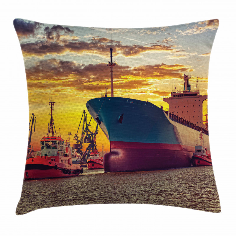 Big Ship at Sunset Pillow Cover