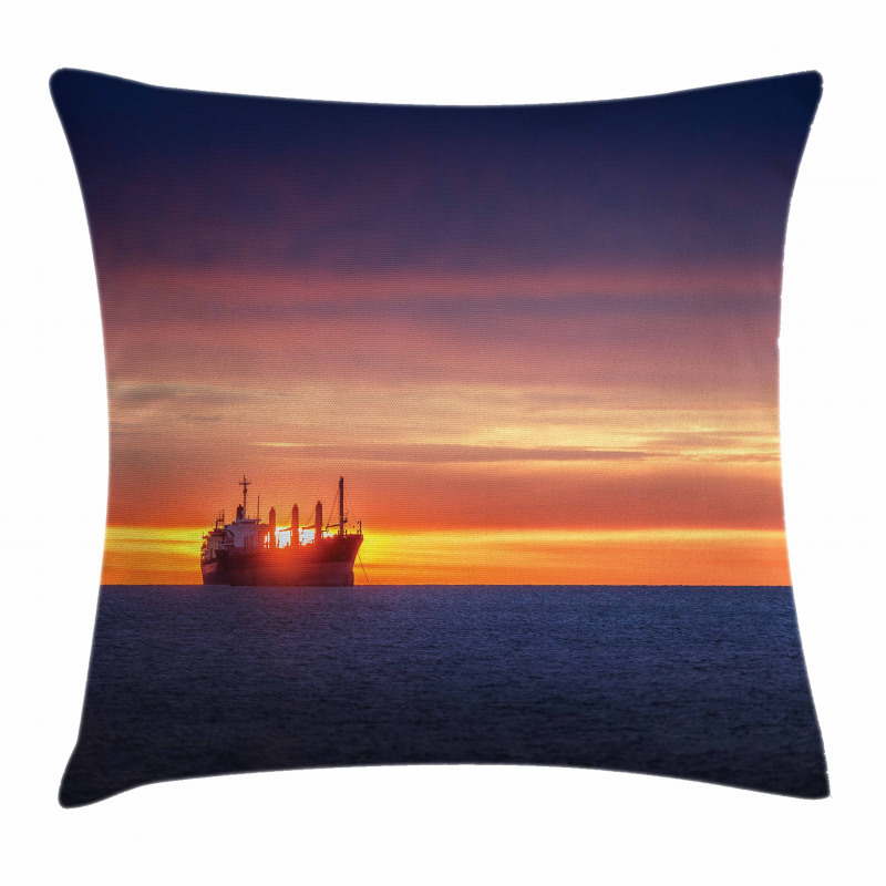 Sunrise over Sea Ship Pillow Cover