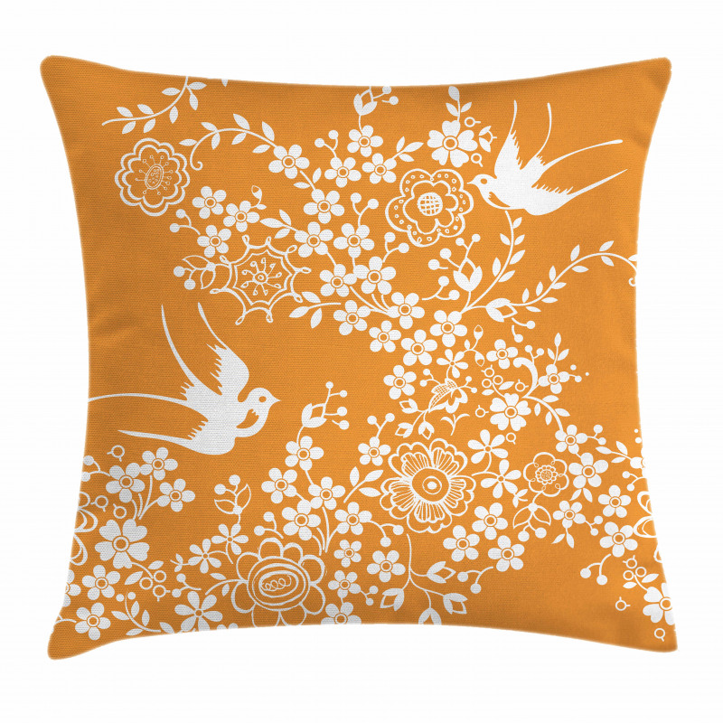 Japanese Tree Birds Art Pillow Cover