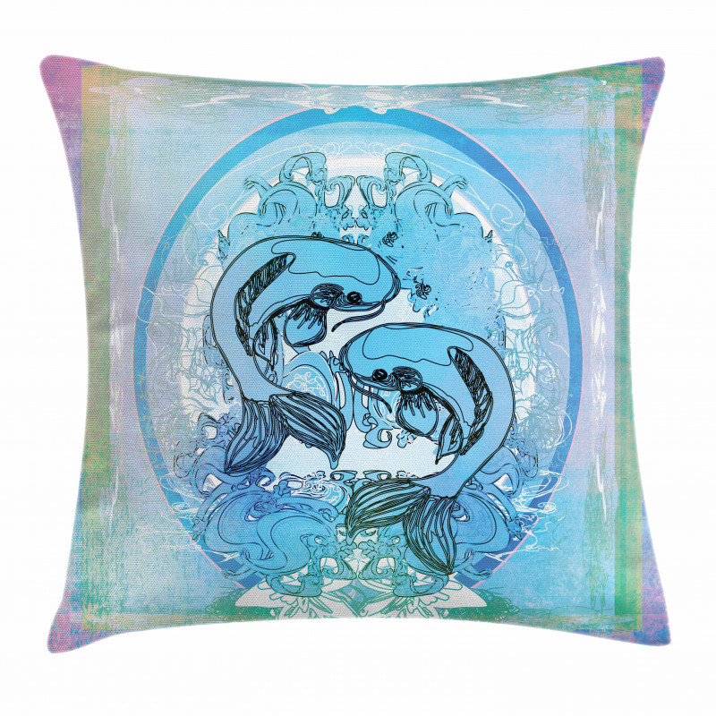 Japanese Koi on Sea Blue Pillow Cover