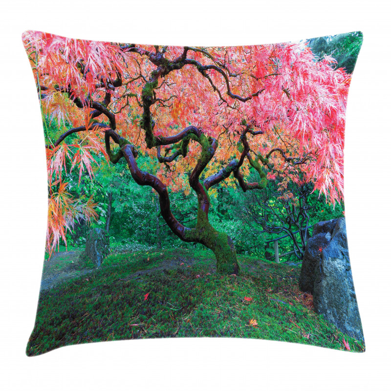 Red Leaf Maple in Garden Pillow Cover