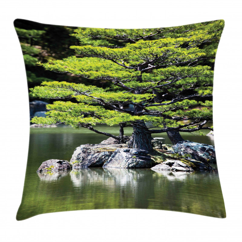 Pine Tree in Lake Pillow Cover