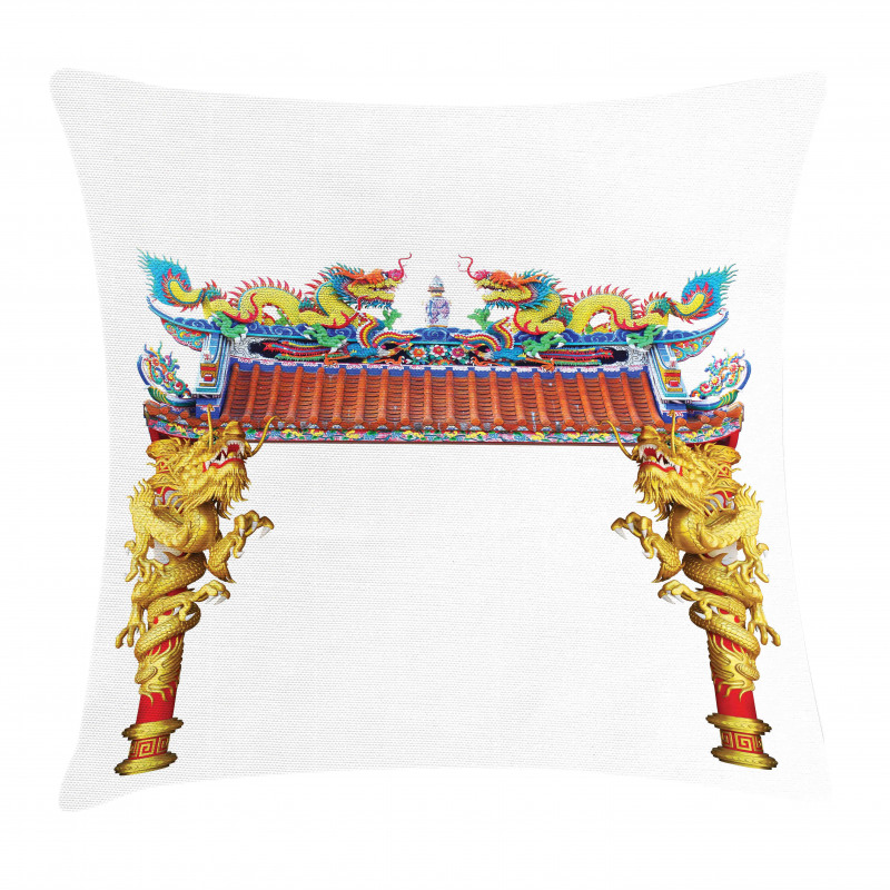 Eastern Building and Dragon Pillow Cover