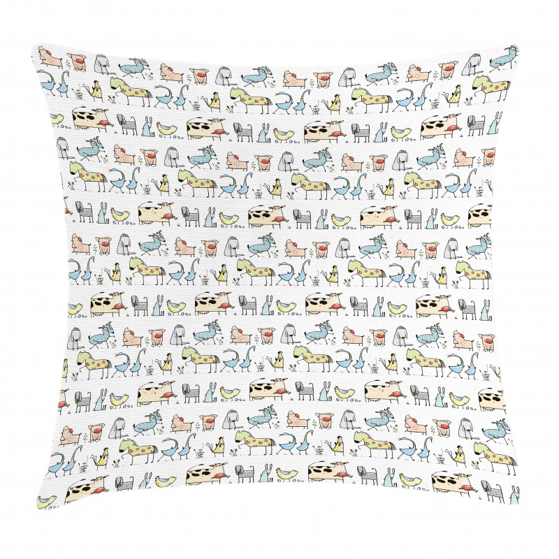 Cartoon Village Animals Pillow Cover
