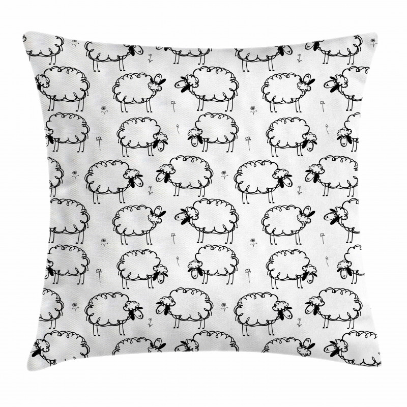 Funny Sheeps on a Meadow Pillow Cover