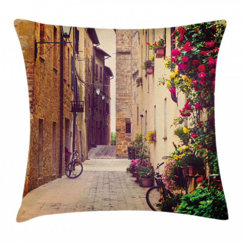 Street in Italy Flowers Pillow Cover