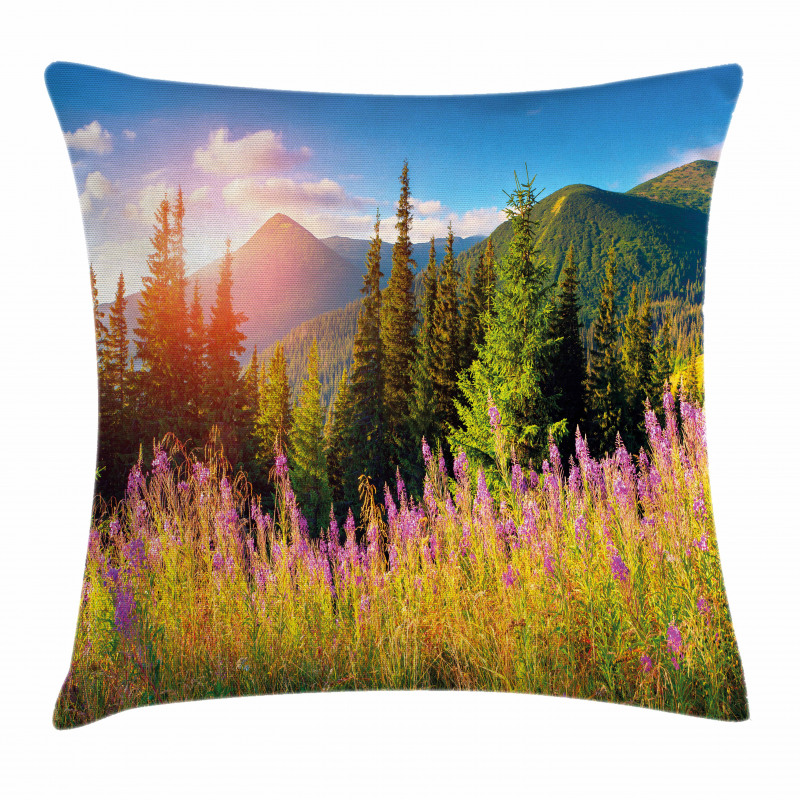 Spring Flowers Mountain Pillow Cover