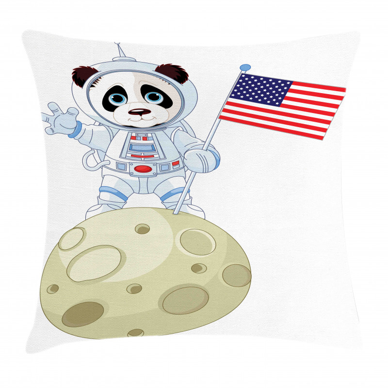 Astronaut on Moon Cartoon Pillow Cover