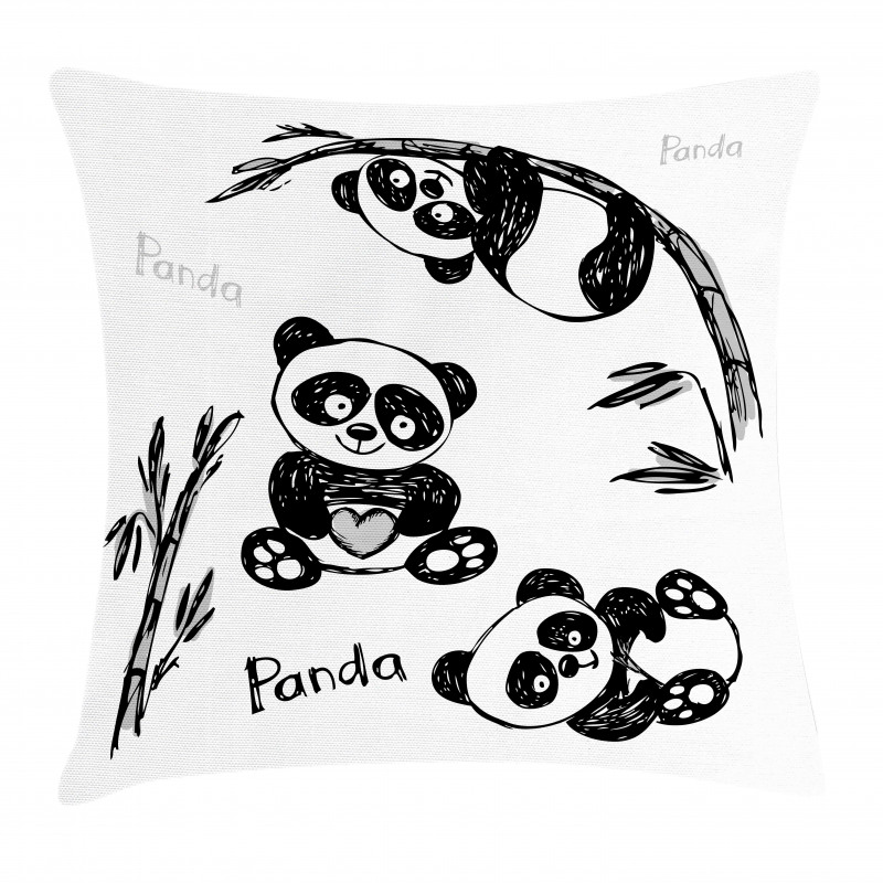 Hand Drawn Panda Poses Pillow Cover