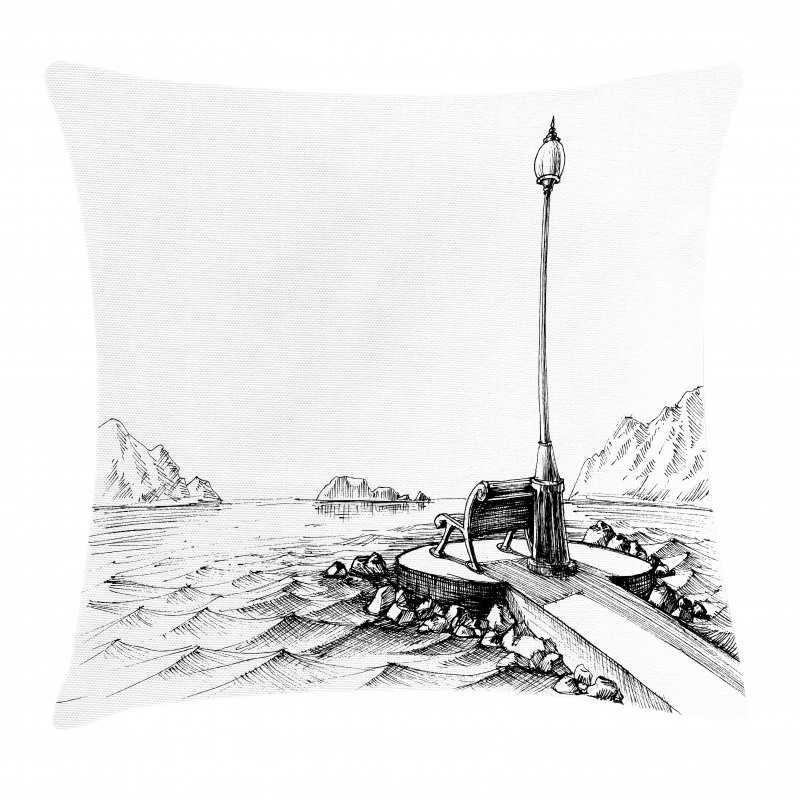 Bench Lantern Ocean Pillow Cover