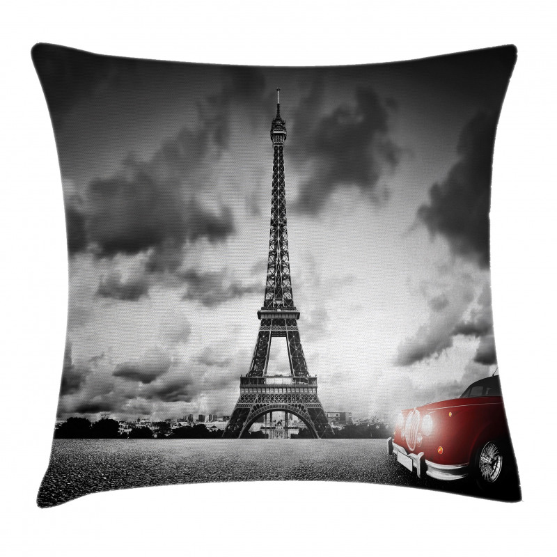 Eiffel Tower Cloudy Day Pillow Cover
