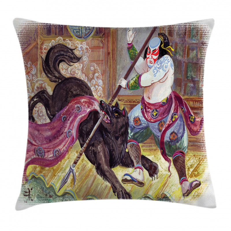 Brave Samurai and Wolf Pillow Cover