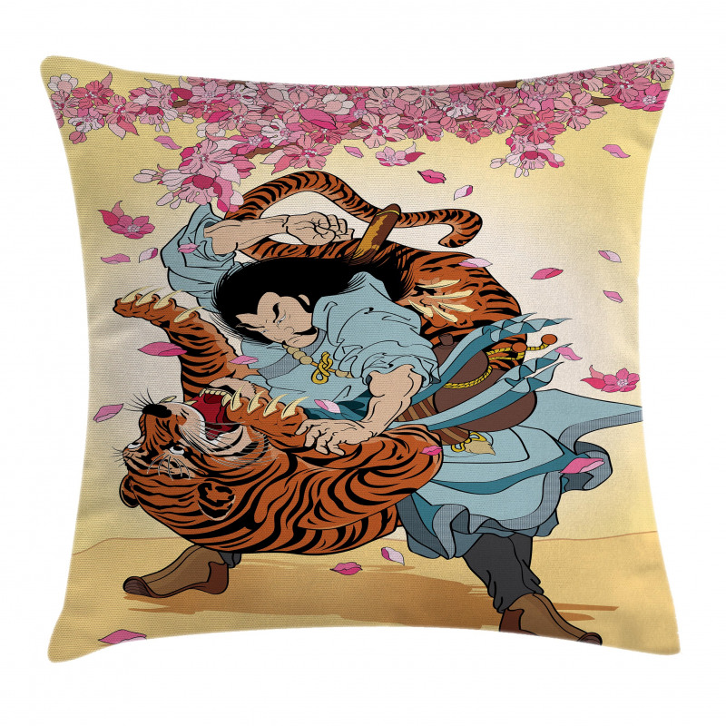 Samurai and Tiger Pillow Cover