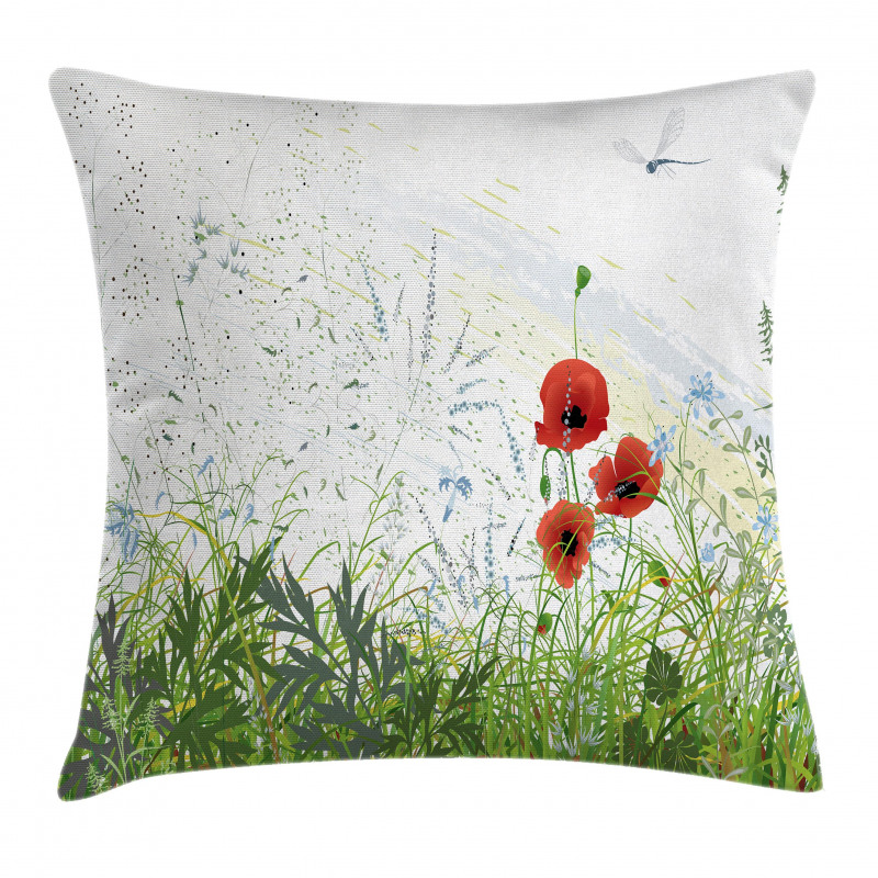 Red Poppies Dragonfly Pillow Cover