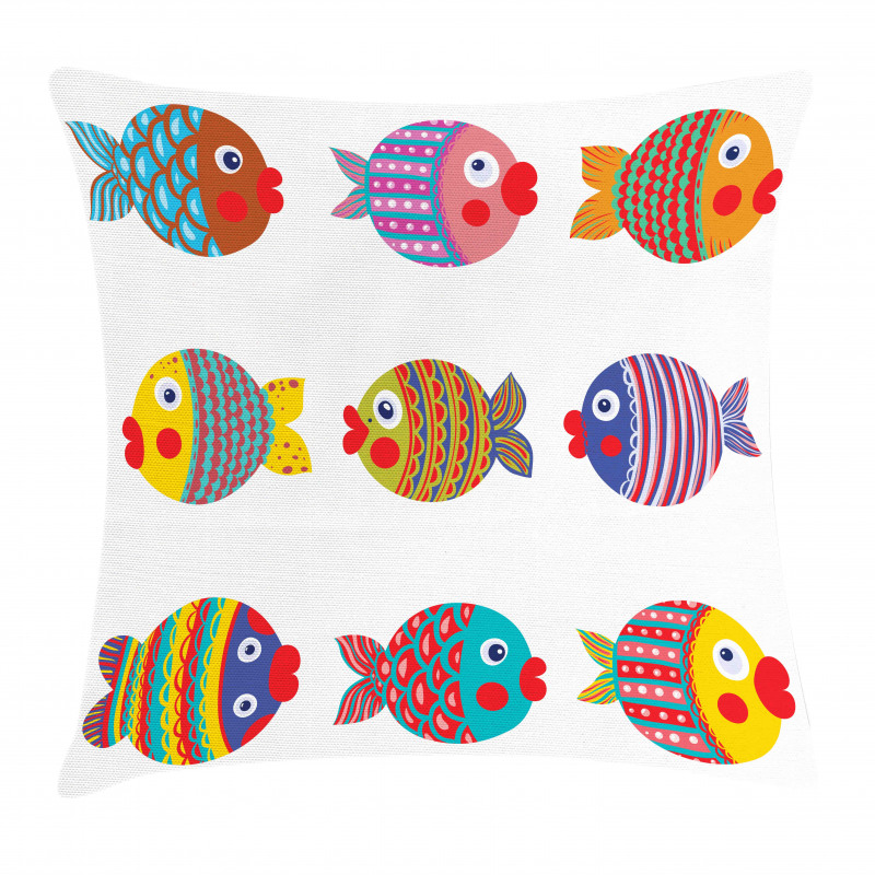 Folkloric Fish Family Pillow Cover